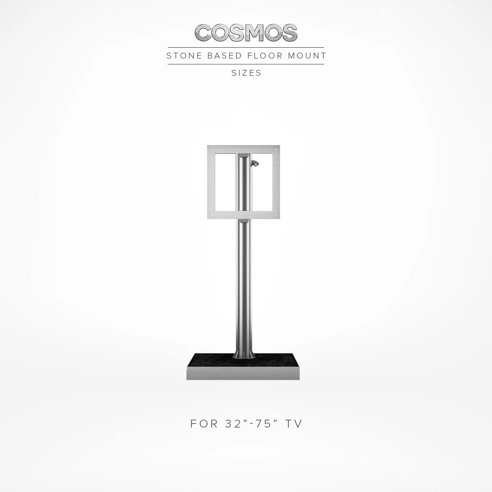 Stone plate mount featuring stainless steel for Cosmos Outdoor TV showcased in Calgary.
