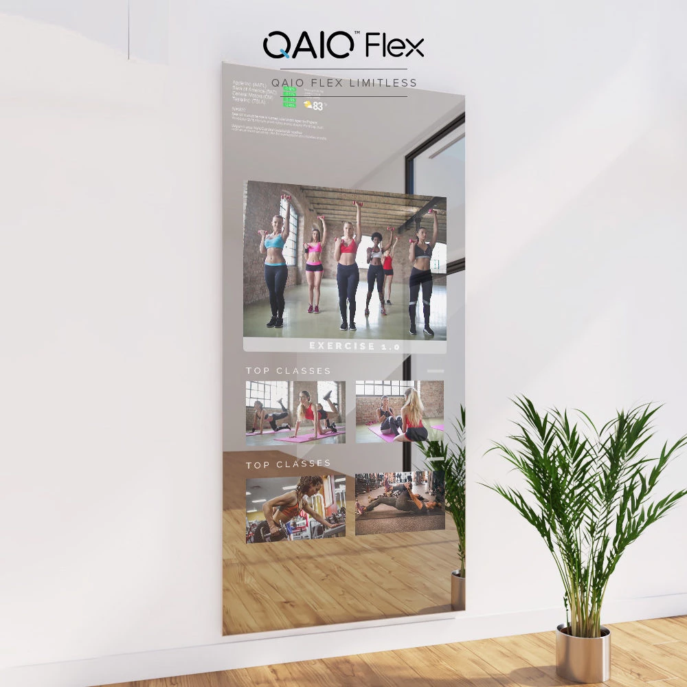 QAIO Flex Limitless Fitness Mirror set against a vibrant, clean background in Kitchener.
