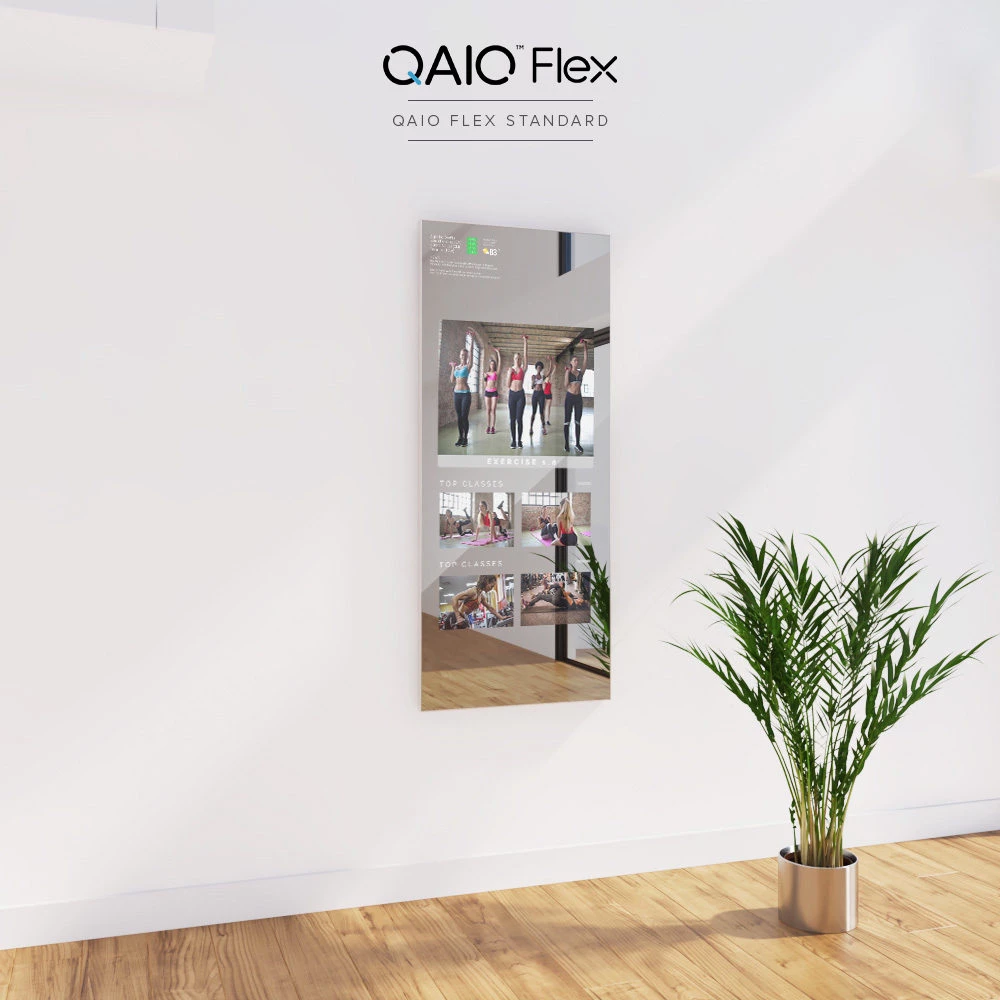 A contemporary QAIO Flex Fitness Mirror Standard shown in a well-maintained space in Canberra.